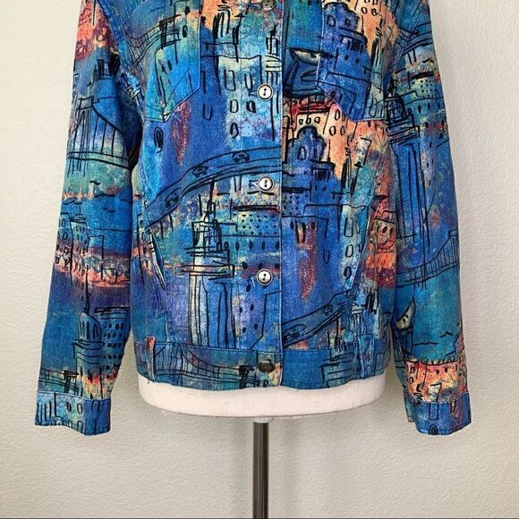 Chico’s Linen Cotton Blend Abstract City Jacket Shacket - Picture 3 of 13